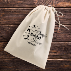 Personalized Bridal Shower Natural Cotton Shoe Drawstring Bag