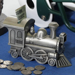 Personalized Pewter Brushed Train Money Bank Message Or Name Engraved