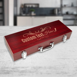 Personalized 3 Piece Beautiful BBQ Set in Rosewood Finish Case