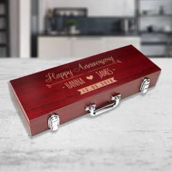 Personalized Anniversary BBQ Set in Rosewood Case, Anniversary Design Barbeque Set, Anniversary Gift