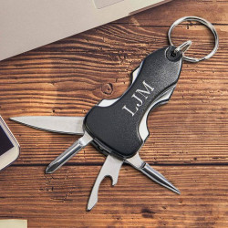 Personalized Black Keychain Multi Tool with LED Light