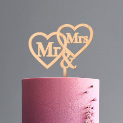 Custom Mr and Mrs Wood Wedding Cake Topper with Hearts