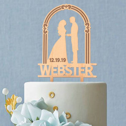 Custom Wood Wedding Cake Topper with Carved Bride and Groom