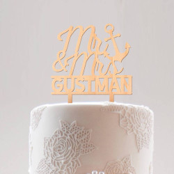 Custom Mr and Mrs Wood Wedding Cake Topper with Surname