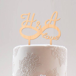 Custom Wood Wedding Cake Topper for Bride and Groom with Initial