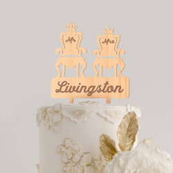 Custom Mr and Mrs Wood Wedding Cake Topper with Surname