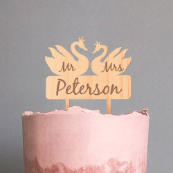 Custom Mr and Mrs Wood Wedding Cake Topper with Surname
