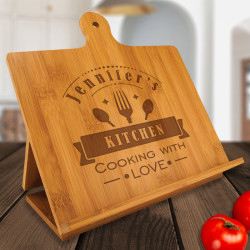 Personalized Cooking With Love Bamboo Standing Chef's Easel, Customized Recipe Cookbook Holder