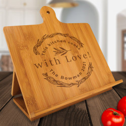 Personalized This Kitchen Cooks With Love Bamboo Standing Chef's Easel, Customized Recipe Cookbook Holder