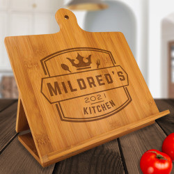 Personalized With Name Kitchen Bamboo Standing Chef's Easel, Customized Recipe Cookbook Holder