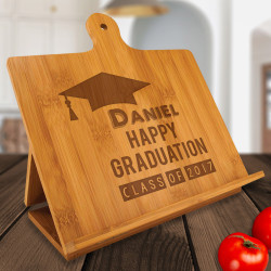 Personalized Graduation Bamboo Standing Chef's Easel, Customized Recipe Cookbook Holder