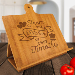 Personalized From The Kitchen Of The Chef Bamboo Standing Chef's Easel, Customized Recipe Cookbook Holder