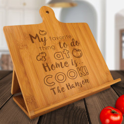 Personalized My Favorite Thing To Do At Home Is Cook Bamboo Standing Chef's Easel, Customized Recipe Cookbook Holder