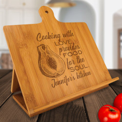Personalized Cooking With Love Provides Food For The Soul Bamboo Standing Chef's Easel, Customized Recipe Cookbook Holder