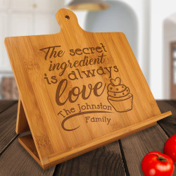 Personalized The Secret Ingredient Is Always Love Bamboo Standing Chef's Easel, Customized Recipe Cookbook Holder