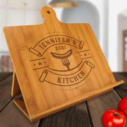 Personalized With Name Kitchen Bamboo Standing Chef's Easel, Customized Recipe Cookbook Holder