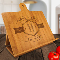 Personalized Cooking Is Love Made Visible Bamboo Standing Chef's Easel, Customized Recipe Cookbook Holder