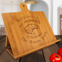 Personalized Happiness Is My Mother's Cooking Bamboo Standing Chef's Easel, Customized Recipe Cookbook Holder