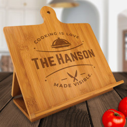 Personalized Cooking Is Love Made Visible Bamboo Standing Chef's Easel, Customized Recipe Cookbook Holder