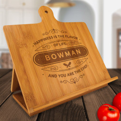 Personalized Happiness Is The Flavor Of Life And You Are The Chef Bamboo Standing Chef's Easel, Customized Recipe Cookbook Holder