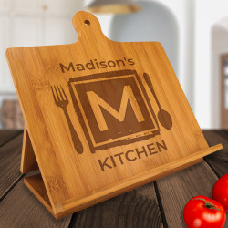 Personalized With Name Kitchen Bamboo Standing Chef's Easel, Customized Recipe Cookbook Holder