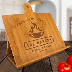 Personalized Cooking is Love Made Visible Bamboo Standing Chef's Easel, Customized Recipe Cookbook Holder