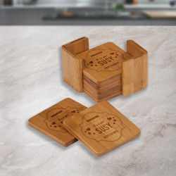 Personalized Baby Shower Coasters, Bamboo Coaster Set of 6 with Holder, Baby Shower Gifts