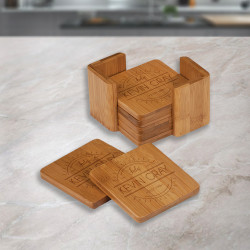 Personalized Birthday Coasters, Bamboo Coaster Set of 6 with Holder, Custom Birthday Gifts