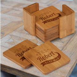 Personalized Best Man Coasters, Bamboo Coaster Set of 6 with Holder, Best Man Gift Ideas