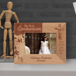My First Communion Personalized Wooden Frame-5" x 3 1/2" Brown Horizontal