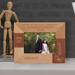 My Son Keep Your Father's Commandment And Forsake Not Your Mother's Teaching Personalized Wooden Frame-5" x 3 1/2" Brown Horizontal