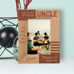 My Uncle Is My True Hero Personalized Wooden Frame 4" x 6" Brown (Vertical)