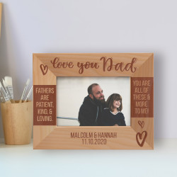 Fathers Are Patient, Kind & Loving Personalized Wooden Frame-5" x 3 1/2" Brown Horizontal