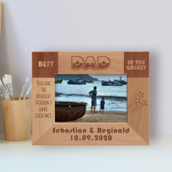 Best Dad In The Galaxy Personalized Wooden Frame-5" x 3 1/2" Brown Horizontal