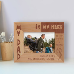 My Dad Is My Hero Personalized Wooden Frame-5" x 3 1/2" Brown Horizontal
