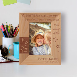 A Sister Is A Gift To The Heart Personalized Wooden Frame 3 1/2" x 5" Brown (Vertical)