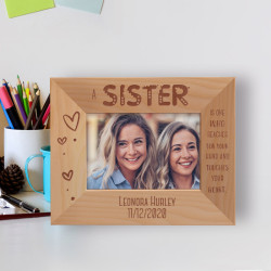 A Sister Is One Who Reaches For Your Hand And Touches Your Heart Personalized Wooden Frame-5" x 3 1/2" Brown Horizontal