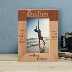 There's No Buddy Like A Brother Personalized Wooden Frame 4" x 6" Brown (Vertical)
