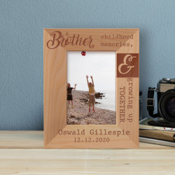 A Brother Childhood Memories Growing Up Together Personalized Wooden Frame 3 1/2" x 5" Brown (Vertical)