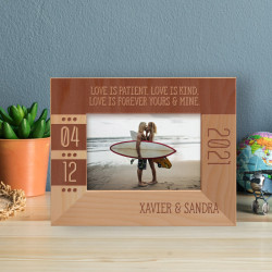 Love Is Patient Love Is Kind Personalized Wooden Frame-5" x 3 1/2" Brown Horizontal