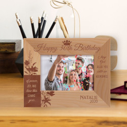 Happy 30th Birthday Me God Bless You With An Abundance Of Peace Joy And Love This Coming Year Personalized Wooden Frame-5" x 3 1/2" Brown Horizontal