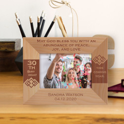 May God Bless You With An Abundance Of Peace Joy And Love Personalized Wooden Frame-5" x 3 1/2" Brown Horizontal