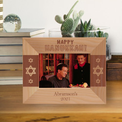 Happy Hanukkah Personalized Wooden Frame-5" x 3 1/2" Brown Horizontal