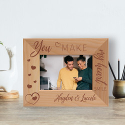 You Make My Heart Smile Personalized Wooden Frame-5" x 3 1/2" Brown Horizontal