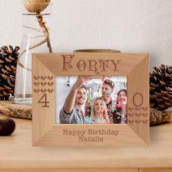 Happy Forty Birthday Personalized Wooden Frame-5" x 3 1/2" Brown Horizontal