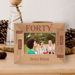 Happy Forty Birthday Personalized Wooden Frame-5" x 3 1/2" Brown Horizontal