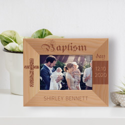 Baptism Day Personalized Wooden Frame-5" x 3 1/2" Brown Horizontal