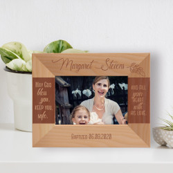 May God Bless You, Keep You Safe Personalized Wooden Frame-5" x 3 1/2" Brown Horizontal