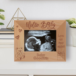 Hello Baby Love At First Sight Personalized Wooden Frame-5" x 3 1/2" Brown Horizontal