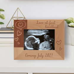 Love At First Heartbeat Personalized Wooden Frame-5" x 3 1/2" Brown Horizontal